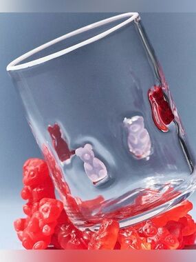 Anthropologie Icon Juice Glass Red & Pink Gummy Bears NIB